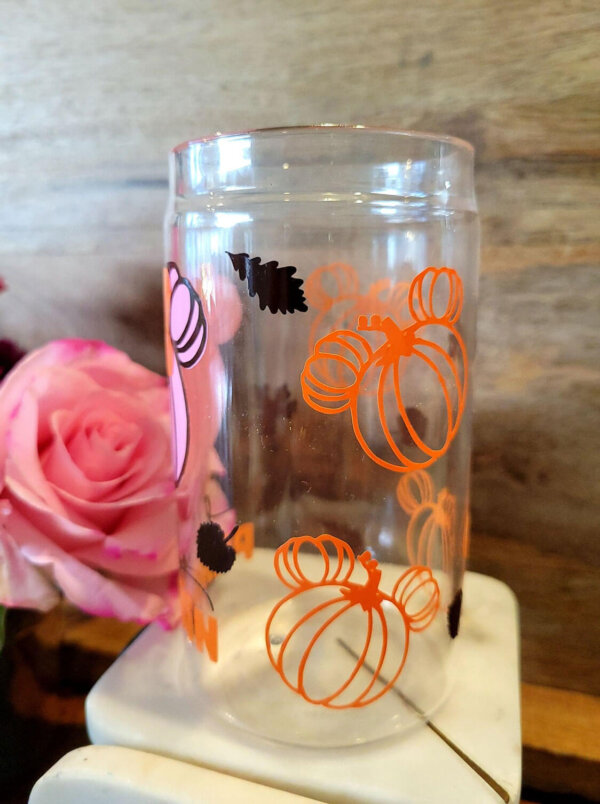 Fall Pumpkin Minnie Bow Beer Can Glass Tumbler