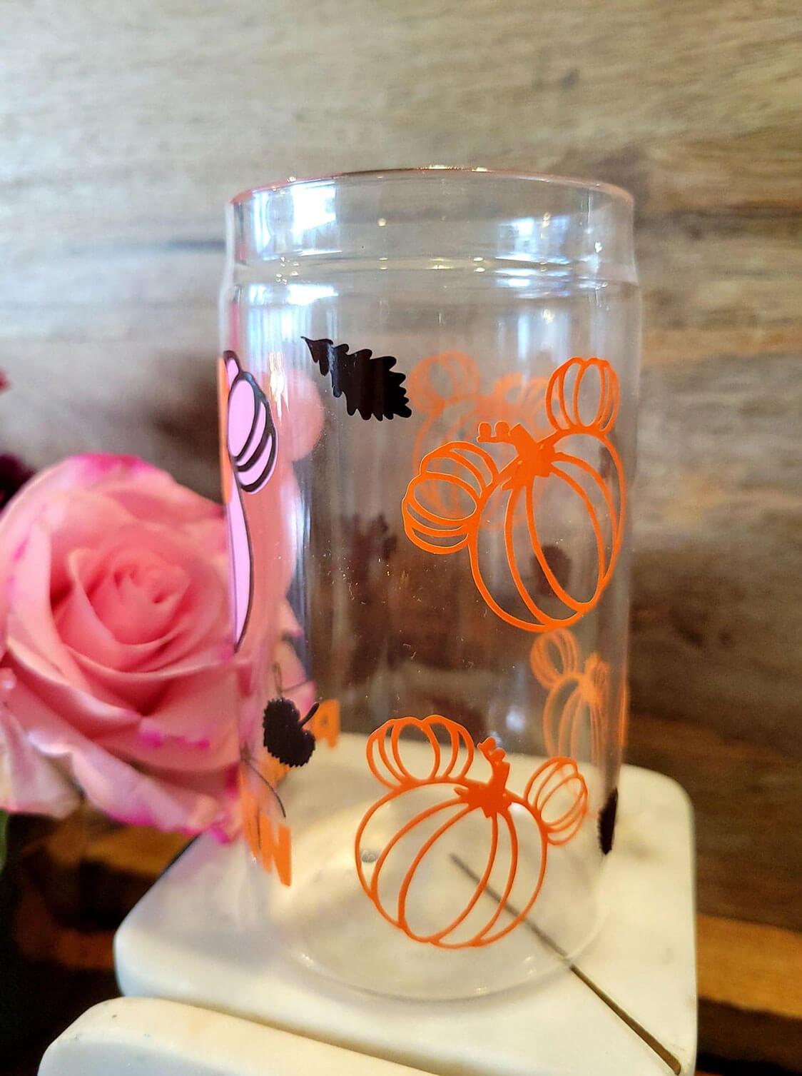 Pastel Mouse, Halloween, Fall, Magical, glass beer can, 18 oz with bamboo  lid and plastic or glass straw, Personalized glass tumbler