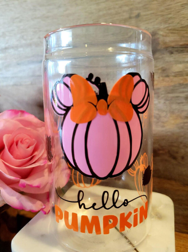 Fall Pumpkin Minnie Bow Beer Can Glass Tumbler