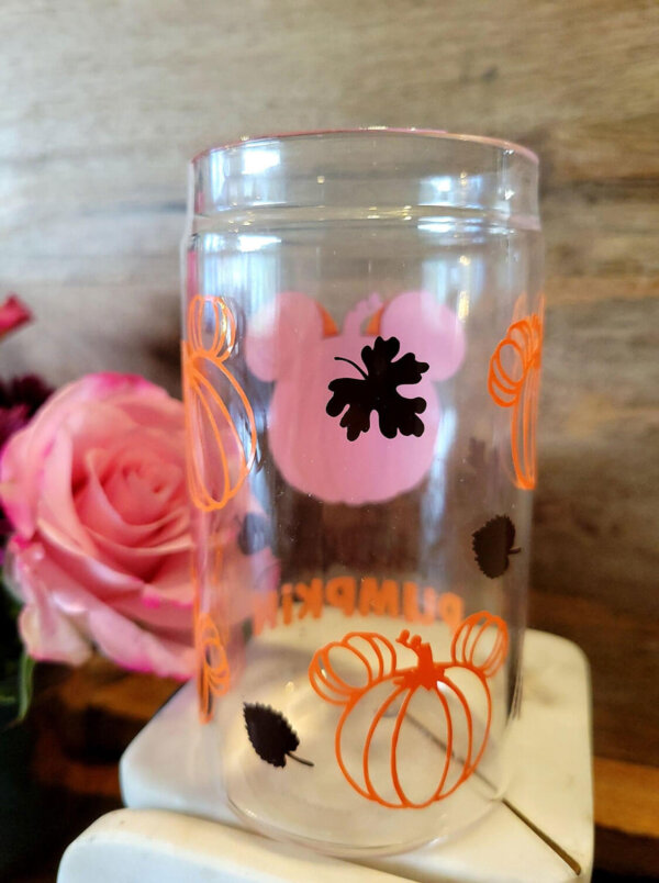 Fall Pumpkin Minnie Bow Beer Can Glass Tumbler