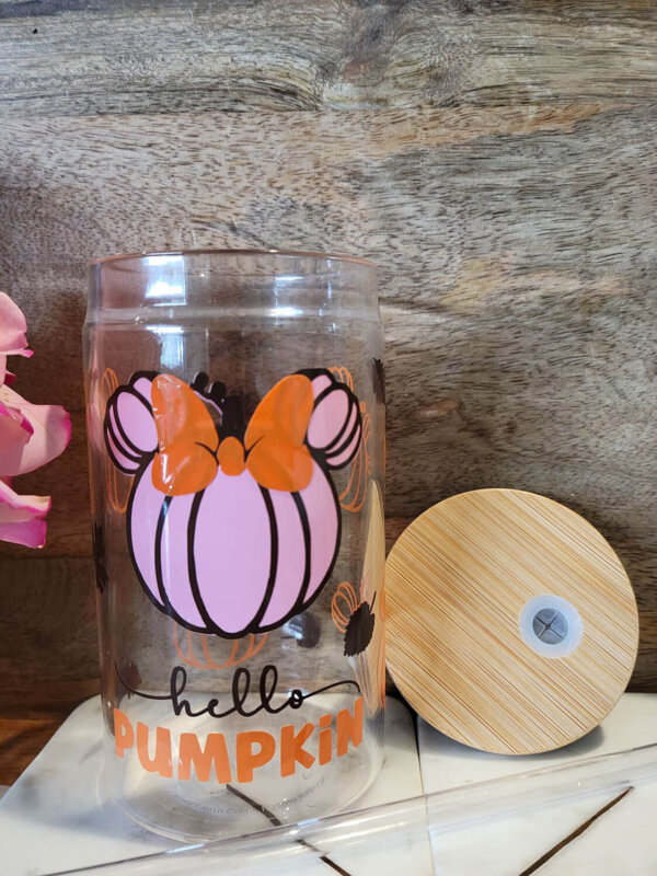 Fall Pumpkin Minnie Bow Beer Can Glass Tumbler