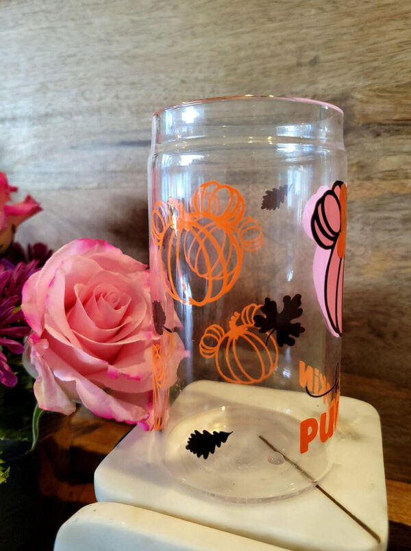 Fall Pumpkin Minnie Bow Beer Can Glass Tumbler