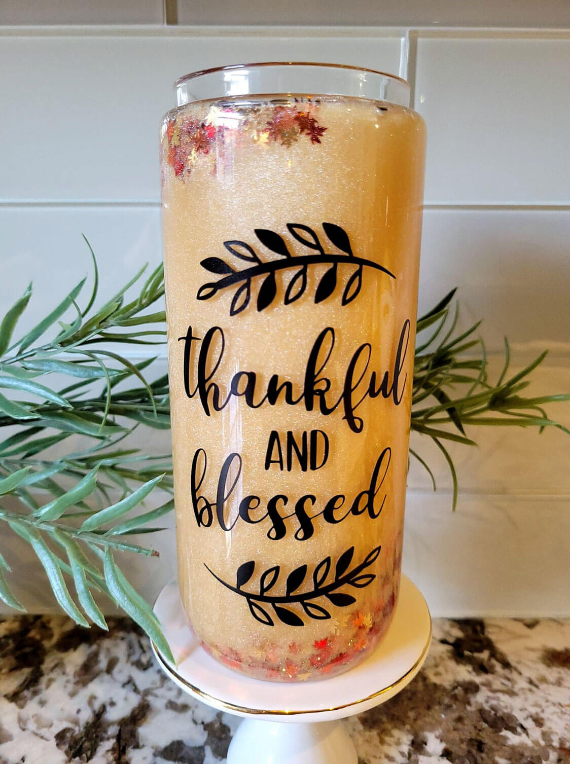 16oz Fall Leaves Iced Coffee Glass Can, Fall Tumbler, Thanksgiving
