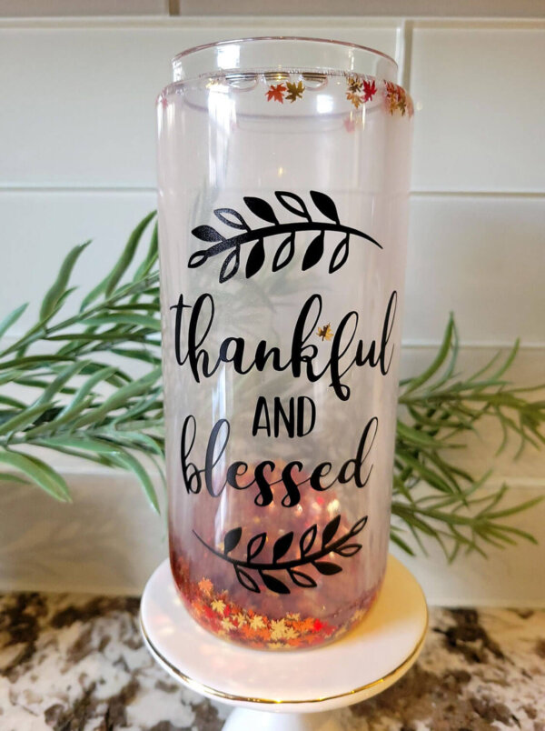 Fall Thankful Thanksgiving Blessed Snow Globe Tumbler