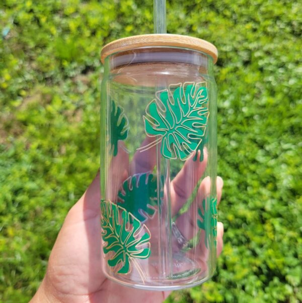 Tropical Leaf Glass Can 12oz