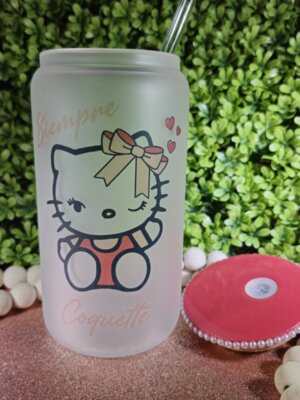 Hello Kitty Coquette Frosted Glass Can