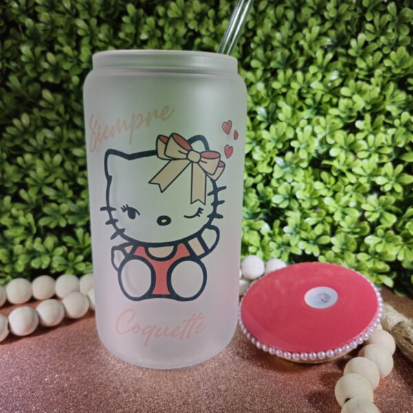 Hello Kitty Coquette Frosted Glass Can